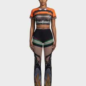 Celestia Ashlyn Printed Mesh Cropped Top and Pants Set